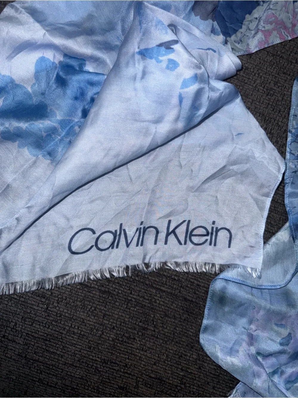 Calvin Klein Blue Floral Oversized Scarf Wrap 67.5” Watercolor Print